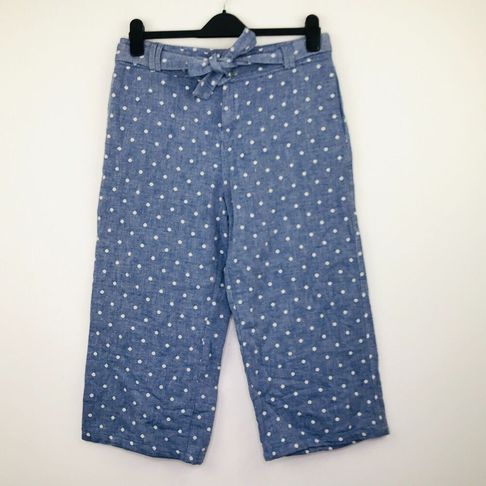 St Tropez Women's Medium Pants Blue Chambray Polka Dot Belted Straight Capri BL8